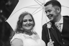 Umbrella, Bride, groom, rain