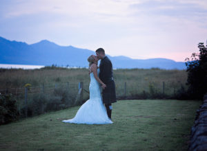 Sunset, arran, bride and groom