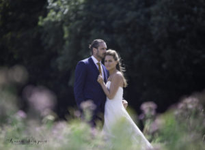 Bride and groom, garden